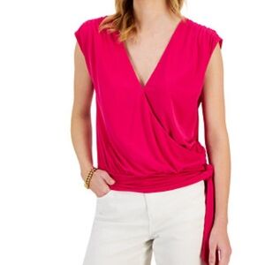 I.N.C. International Concepts Women's Pink Tie-Waist Surplice Top Size 2X NWOT